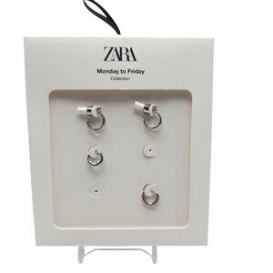 Zara Monday To Friday Silver Tone Mini Hoop Earring Set READ ME